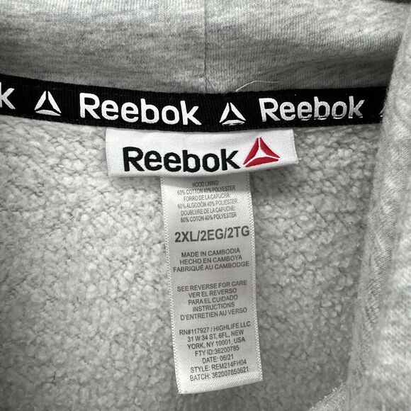 Reebok Hoodie Mens 2XL XXL Sweatshirt Gray Pullover Logo Long Sleeves - Picture 3 of 9